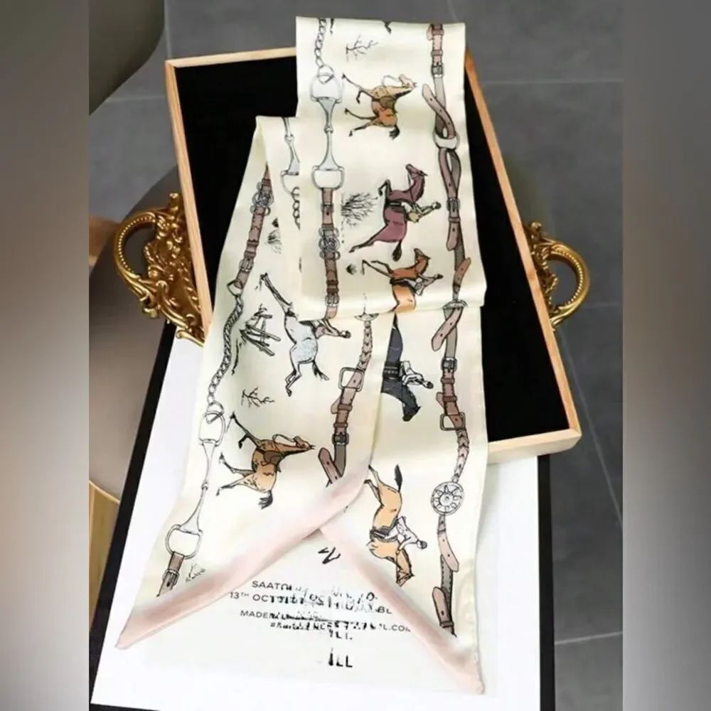 Cream Equestrian Print Scarf P17
